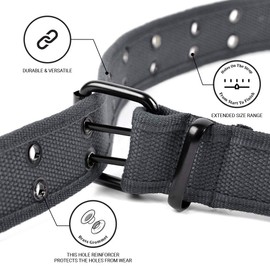 boxed-gifts Solid Color Military and Casual Canvas Belt, Double Grommet Unisex Belt for Men and Women - Charcoal