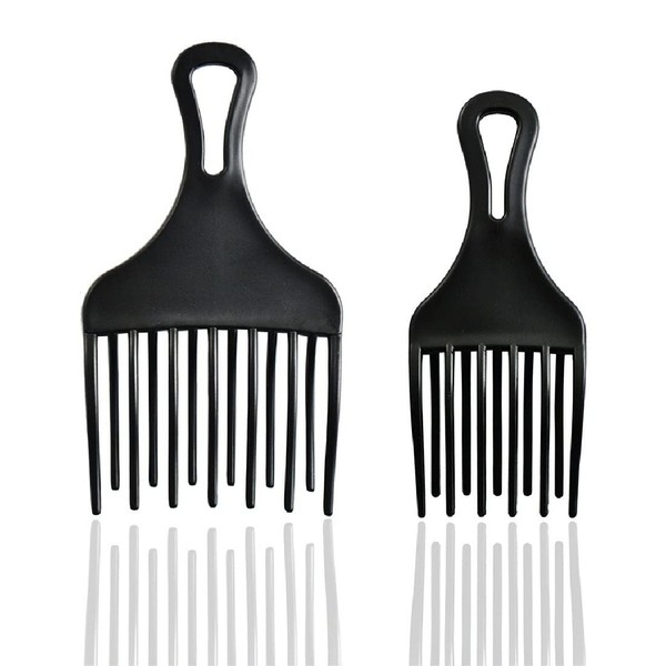 CUHZA Finger Styler Afro Comb, Coarse, Pack of 2 Afro Hair Comb Hair, Strands Comb Curling Comb, Plastic Comb, Pick Comb, Hairdresser Styling Tool for Natural Curly Hair Style, Two Sizes, Black
