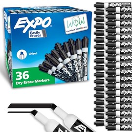 Expo Marcadores de borrado en seco con poco olor., Cincel, Negro, 36-Count