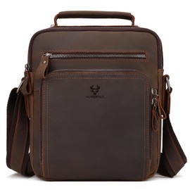 HUMERPAUL Crossbody Bag Shoulder Bag for Men, Genuine Leather Man Bag Vintage Messenger Bag for Travel Work Business,Coffee