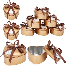 OLYCRAFT 10pcs Heart Shape Iron Candy Box Gold Empty Heart Tin Box Metal Candy Chocolate Boxes with Bowknot for Valentine's Day Bridesmaid, Proposal, Wedding, Birthday Gifts - 2.8x2.9x1.8 inch