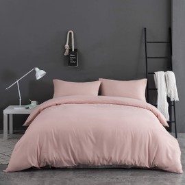 Mohap Duvet Cover Queen Pink 3 Pieces Set Solid Color Soft Double Brushed Microfiber Comforter Cover with Zipper Clousre