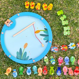 Time To Fiesta | Juguete de Madera Magnética de Pesca, Juguete de Pesca e identificación de Alfabeto, estimulación temprana, Juego magnético de Pesca y Gatos, Juguete Educativo de Madera