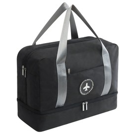 [X-cross(クロス)] スポーツバッグ 軽量 大容量 フィットネス ジム ヨガ シューズ収納 おしゃれ アウトドア 多機能 ナイロン 衣類 かわいい 靴入れ付き ポケット付き 大人 学生 四角 着替え 黒 通学 通勤 ビジネス ビニール 手提げ 2層式 バスケ バスケット バレーボール ゴルフ テニス プール トート 折り畳み 横型 キャンプ 部活 旅行 出張 合宿 (ブラック)