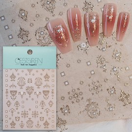 CESTSIREN Gold White Bohemian Totem Nail Art Stickers, 3D Embossed Nail Decals,Holographic for Nail Art Design, Self-Adhesive, Nail Accessories for Women, Nail Art Supplies