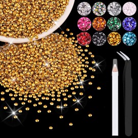 12000PCS 2mm Resin Rhinestones Bulk for Crafting (Copper Gold), Flatback Bedazzling Crystals for Crafts DIY Nail Decoration, Gems Charms for Tumbler Shoes Clothing Fabric with Pickup Pen and Tweezers