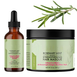 Rosemary Oil for Hair 59 ml + Rosemary Mint Hair Mask 340 g, Rosemary Oil Hair and Hair Mask, Rosemary Mint for Hair Growth, Against Hair Loss for Dry Damaged Hair