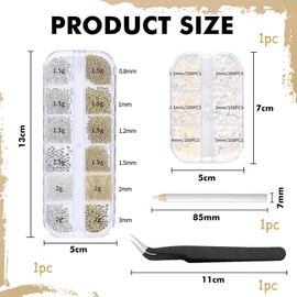 LunarCharm Pack of 2 Nail Art Beads with Tweezers Flat Back Beads Nail Charms Gold Silver Nail Art Supplies Design Nail Accessories Rhinestone Mixed Rhinestones Nails