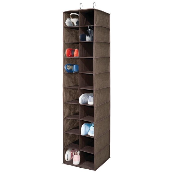 mDesign Hanging Storage with 20 Compartments - Large Hanging Organiser for Clothes Rail - Space Saving Storage for Shoes and Clothes - Brown
