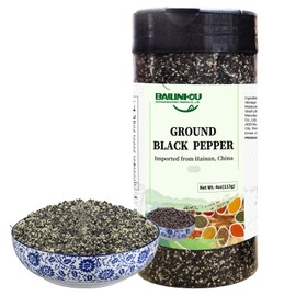 BAILINHOU Chinese Coarse Grain Ground Black pepper 4oz/114g, Hainan Black Peppercorns Powder, Ground Black Peppercorns imported of china (Fine Grain powder)