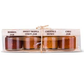 4 Pack, Mini Cheese Board Condiments "La Formaggeria", 1.3 oz each, Charcuterie Board Accessories, Sweet Tropea Red Onion Jam, Chili Jam, Chestnut Honey, Mixed Barries Jam, Handpacked in Calabria Italy, Artigiani di Sapori