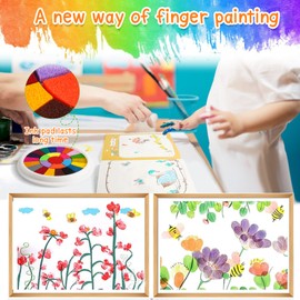9" Large Ink Pads 25 Colors Rainbow Stamp Pad & Finger Paint Paper Book & 12 Rubber Stamps