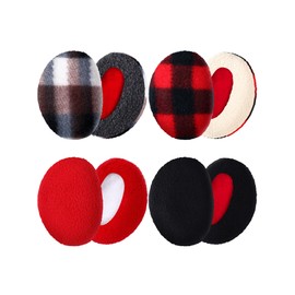 Geyoga 4 Pairs Bandless Ear Muffs Fleece Thick Winter Ear Covers Warmer Cold Weather for Women(Black,Red,Plaid,Small)