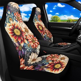 TOADDMOS Front Car Seat Covers Boho Mandala Mexican Dahlia Blossom Waterproof Seat Cover for Full Back and Seat Bucket Seat Covers,Automotive Accessories Interior Decoration,Pack of 2
