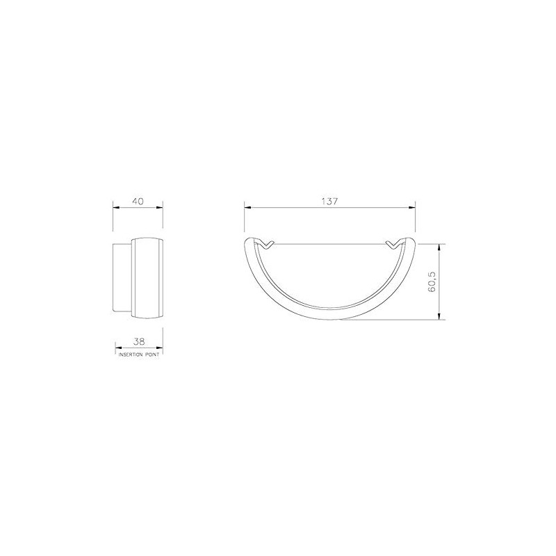 FLOPLAST 112mm Half Round Gutter External Stop End - Black