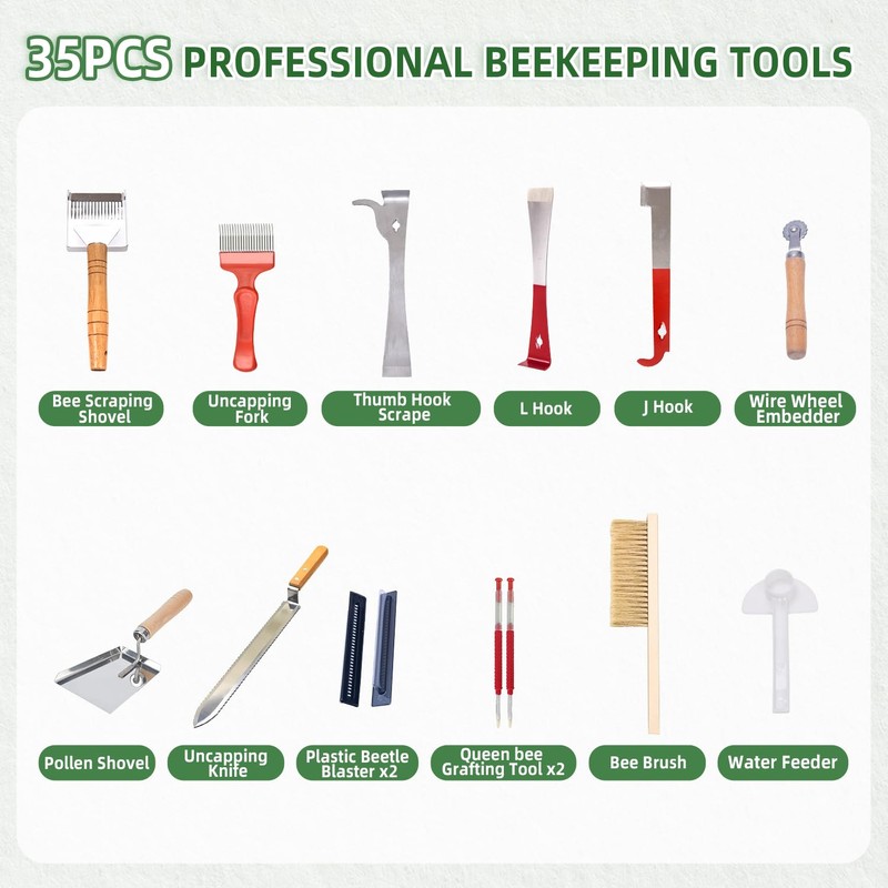 POLLIBEE 35Pcs Beekeeping Supplies Starter Kit with Bee Suit,Smoker &