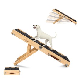 Tropiczest Upgraded 2025 Adjustable Dog Ramp for Small and Large Dogs 31.49" Foldable Wooden Pet Ramp with 4 Heights 10-17.3" Non-Slip Mat Handle Ramp for Bed Car Sofa & Outdoor