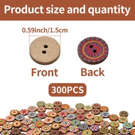 300 Pcs Wooden Buttons for Clothes, 15mm 2 Holes Round Buttons