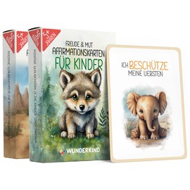 Wunderkind 50 Affirmation Cards for Children, Educationally Valuable, Emotional Cards, Handling Feelings, Learning Mindfulness Cards, Children, Courage Cards (Explorer Bundle)