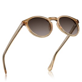 CARFIA Acetate Vintage Round Polarized Sunglasses for Men UV400 Lenses Hand-crafted Frame Clear Tea Frame