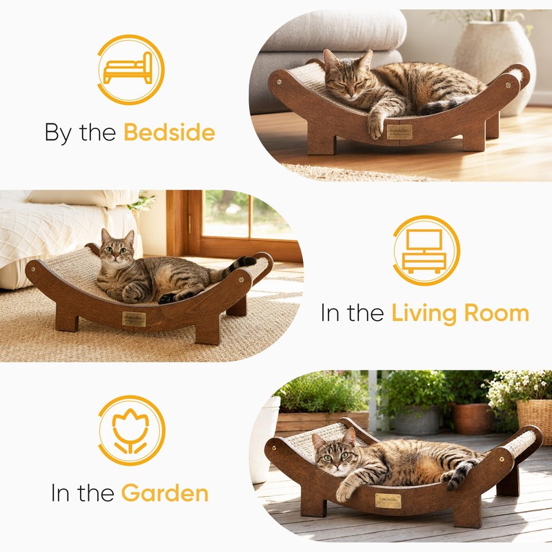 FUKUMARU Extra Large Sisal Cat Scratcher Bed Indoor Sturdy Wood