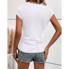 Bliwov Womens Summer Cap Sleeve Tops Business Casual Crewneck T Shirts Trendy Spring Break Outfits Beach Vacation Clothes White
