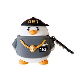 Cool Silicone Hip Hop Duck Cartoon Animals Unique Stylish Headphone Case Compatible with Airpods2 and Airpod1 Headphones Cover with Key Hook for Girls Teenagers Kids Friends Best Gift