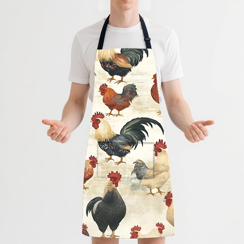 ANNA QUEEN Rooster Apron for Women Men with Pockets, Adjustable