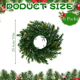 6 Pcs Christmas DIY Gree Wreath 10 Inch Green Artificial Wreaths DIY Faux Plain Wreaths Front Door Green Farmhouse Cabinets Wreath Indoor Outdoor Wall Decor(Willow Pine)