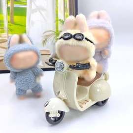 Loaesa Scooter Toy - with Light and Music, Big Into Energy Cute Have a Seat Motorcycles, Interactive Rotating Decor Desktop Ornaments Accessories Collectors (Off-White)