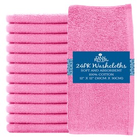 DAN RIVER 100% Cotton Washcloths 24 Pack |Washcloths for Face Soft| Cotton Washcloths Bulk| Essential Wash Cloths for Bathroom| Face Towels Pink| Washcloths 12x12 in| 400 GSM |Face Towel Pack of 24