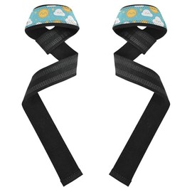 Correas de levantamiento de nubes de sol simples de dibujos animados de 26 pulgadas, antideslizantes, para levantamiento de pesas, gimnasio, peso muerto, guantes de entrenamiento de gimnasio