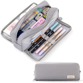 CICIMELON Large Capacity Pencil Case 3 Compartment Pouch Pen Bag for School Teen Girl Boy Men Women (Gray)