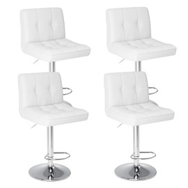 Sweetcrispy Bar Stools Set of 4, Armless PU Leather Adjustable Swivel Barstools, Hydraulic Kitchen Counter Height Thickened Seat Cushion Square Island Countertop Chairs with Back - Modern White