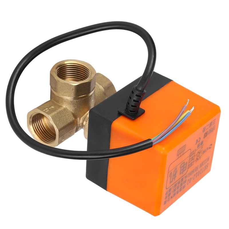 Motorized Ball Valve L Shape Orange Brass Electric Valves 3‑Wire