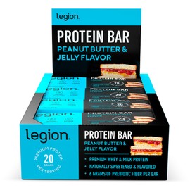 Legion Protein Bar Peanut Butter Jelly - 100% Whey Protein, Soy Free Protein Bars with Prebiotic Fiber - Low Fat Healthy Protein Bar - Gluten Free, Naturally Flavored, Low Sugar Protein Bars (12 Count)
