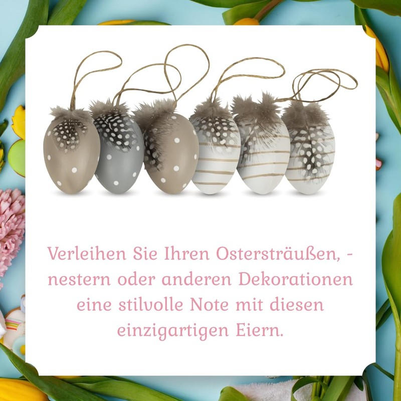 HEITMANN DECO Hanging Eggs Set of 6 Brown / Grey