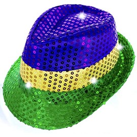 GiftExpress Adult LED Light-UP Mardi Gras Fedora, Mardi Gras Costumes Accessory, Hollywood Style Mardi Gras Sequin Hat, Dress-Up Costume Accessory Vivid Solid Color