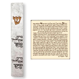 TALISMAN4U Modern Marble MEZUZAH CASE with Scroll for Door Hebrew Torah Blessing Gold Shin Self-Stick Waterproof Jewish Protection Mezuza Israel Judaica Gift 5 Inch