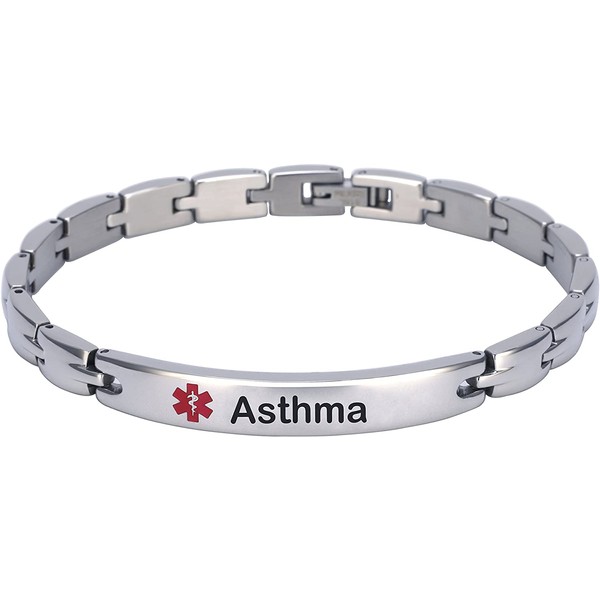 Elegant Surgical Grade Steel Medical Alert ID Bracelet (Women's, Asthma)
