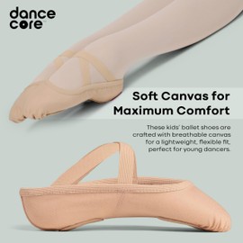 Dancecore Children's Slip-On Canvas Ballet Dance Shoe with Split Leather Sole for Stability (Pink, Size 11)