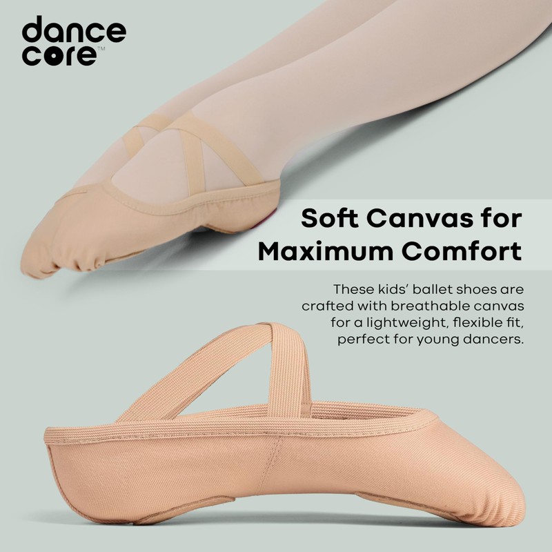 Dancecore Children's Slip-On Canvas Ballet Dance Shoe with Split Leather