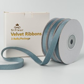 Sifleur Velvet Ribbon, Dusty Blue 3/8 Inch x 15Yd Double Faced Velvet Ribbon for Gift Wrapping, Christmas Tree Ornaments, Hair Bow, Craft, Vase Bouquet Wreaths Decor, Christmas Holiday Party, 3 Rolls