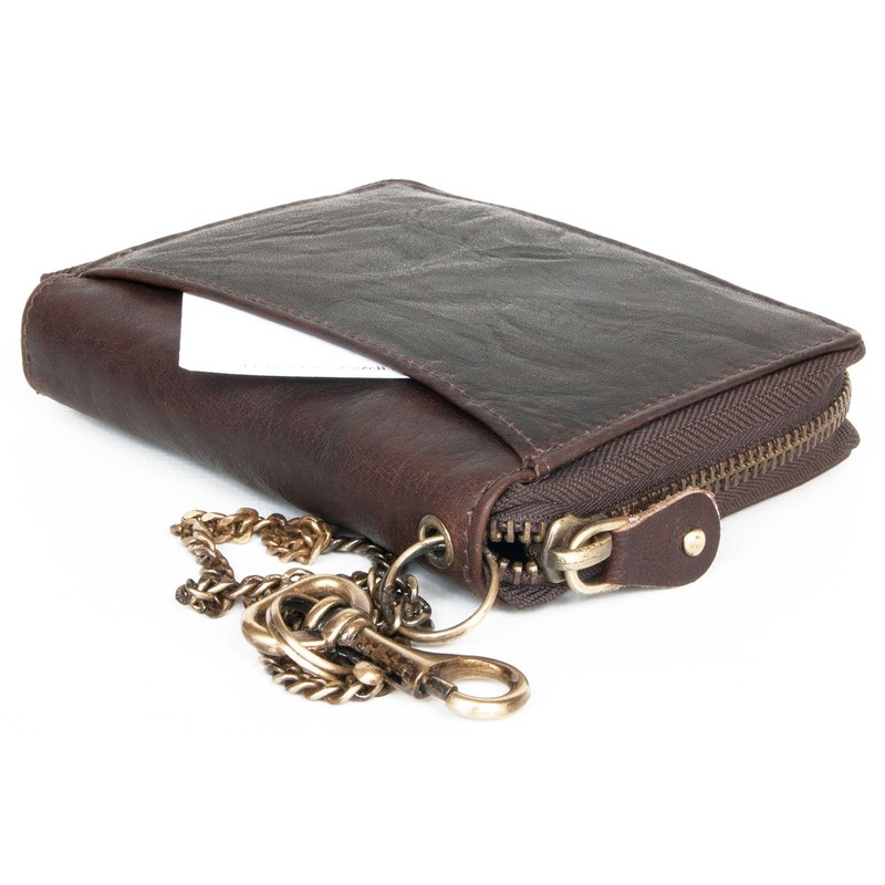 Men's Natural Genuine Leather Wallet with Metal Zipper Around with