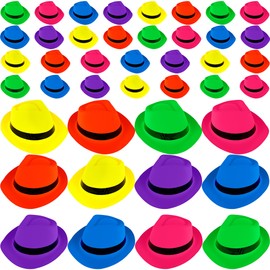 SGBETTER 42 Pcs Neon Party Hats Colorful Plastic Hat Gangster Hat Fedora Hats Bulk for Adult Kids Birthday Party Supplies, 6 Colors