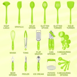 Kaluns Silicone Kitchen Utensils Set 24 Pcs Silicone Cooking Utensils Set - Can Opener, Masher, Turner, Spatula 446°F Heat Resistant Non-Stick - Premium Silicone and Stainless Steel Utensil Set