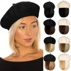 Lansigreen Hat Wig Beret Hat with Hair Extensions Classic French
