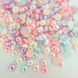 MajorCrafts® 200pcs 8mm Pastel Mixed Colours Flat Back Half Round Resin Pearls Craft Embellishments