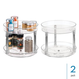 iDesign 9-Inch Plastic 2-Tier Lazy Susan Turntable - Set of 2 - Clear/Chrome