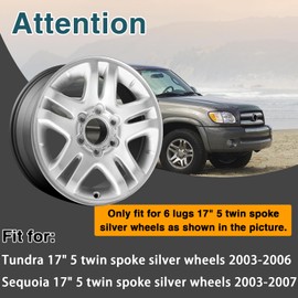 KPALAG 4 PCS Wheel Center Hub Caps Compatible with 6 Lugs Tundra 17" 5 Twin Spoke Silver Wheels 2003-2006, Sequoia 17" 5 Twin Spoke Silver Wheels 2003-2007 Replace#: 42603-AF030